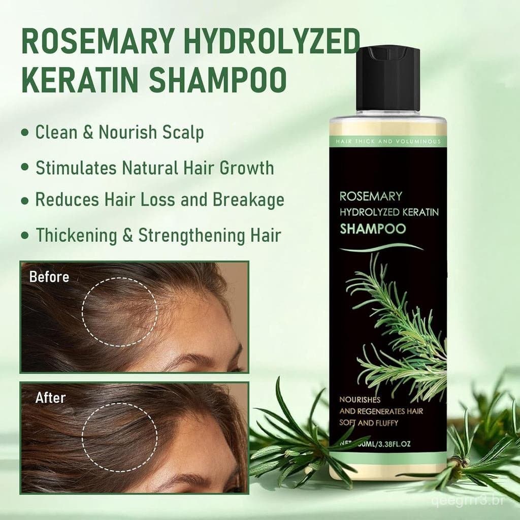Shampoo de Queratina Hidrolisada com Alecrim Orgânico, Shampoo Fortificante para Crescimento Capilar com Queratina Hidro