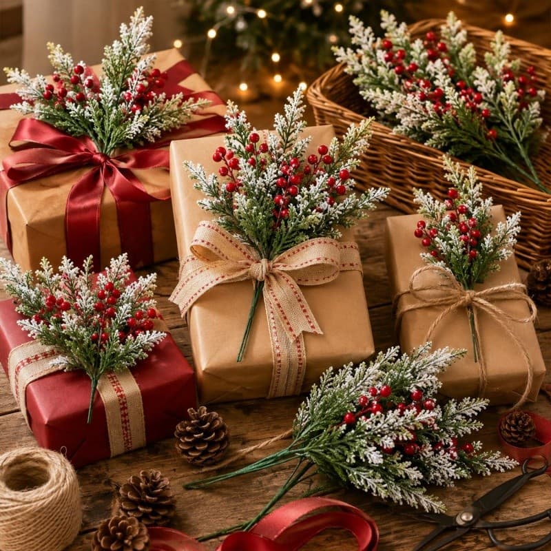 Árvore De Natal Vestir-Se Neve Pinheiro Ramo Guirlanda Adereços-Buquê De Frutas Realistas De Plástico Decoração Do Feria