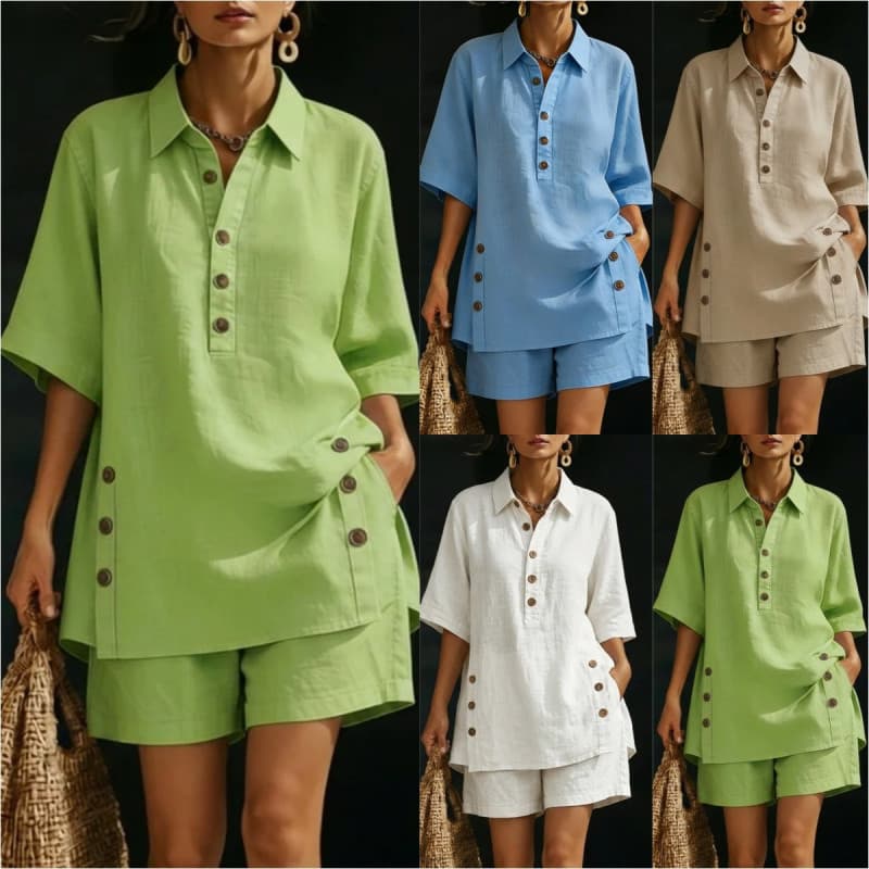 Nova camisa feminina de manga curta calças soltas terno feminino de duas peças