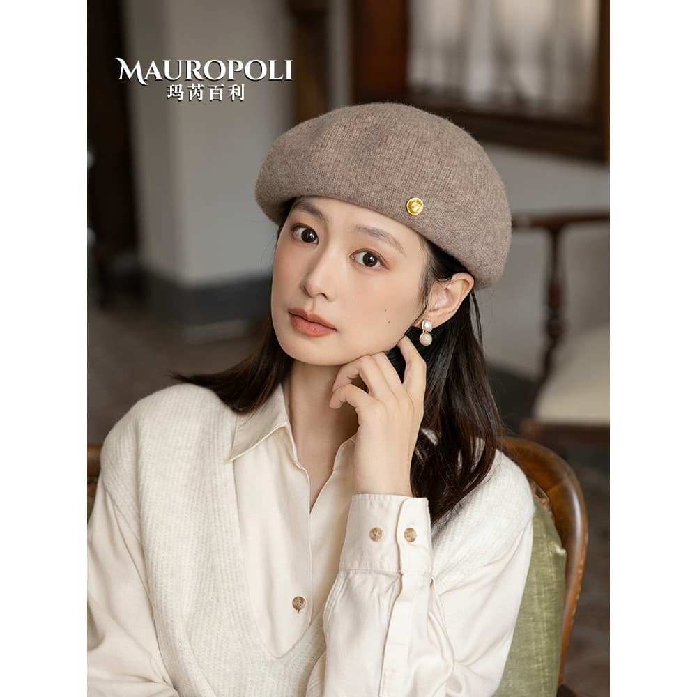 Boina feminina 2026 novo estilo estilo japonês malha lã quente chapéu outono inverno senhoras grande cabeça lã boina cha