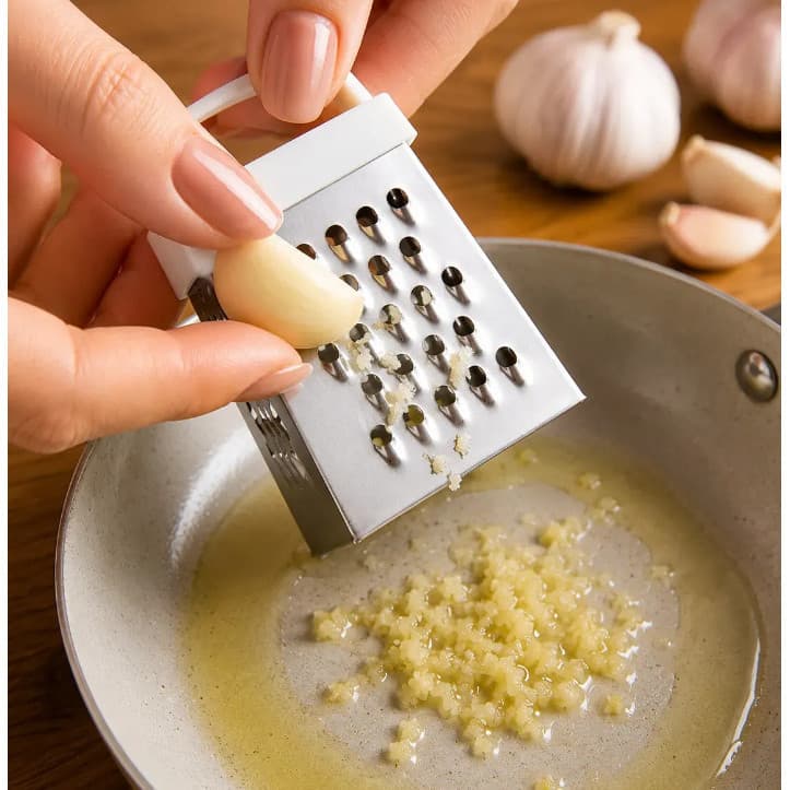 Mini Ralador Inox 3 Faces com Imã para Geladeira Alho Queijo