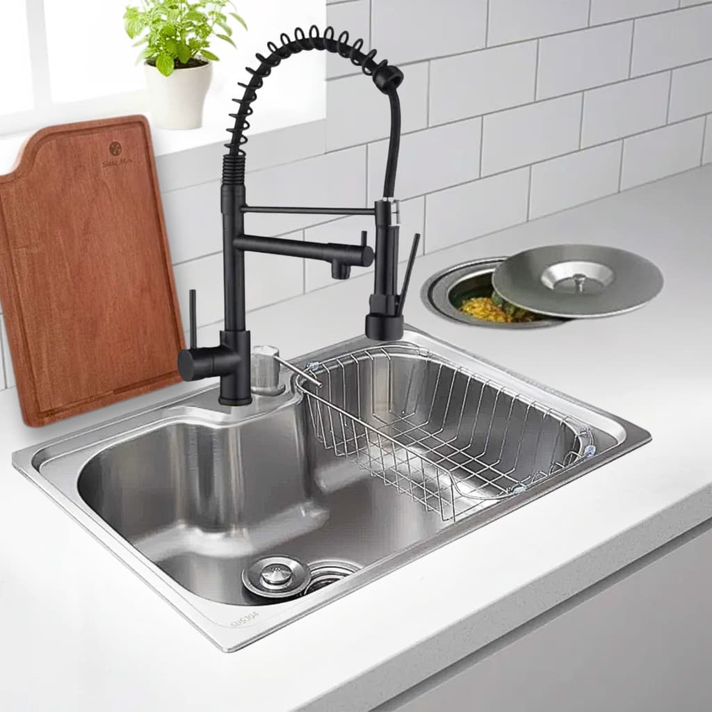CUBA 50X40CM AÇO INOX ESCOVADO COM TORNEIRA TÁBUA E LIXEIRA