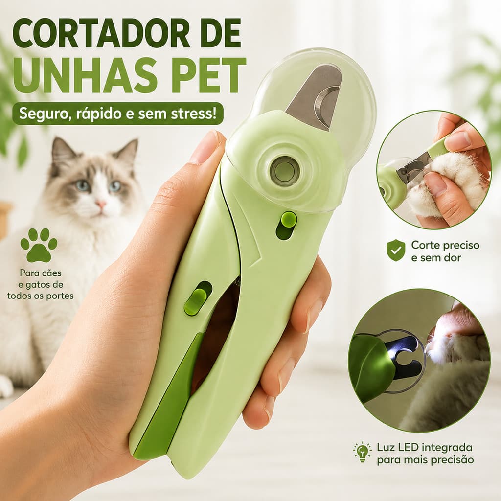 Cortador de Unhas Pet para Cães e Gatos com Luz LED Alicate e Lixa para Unhas