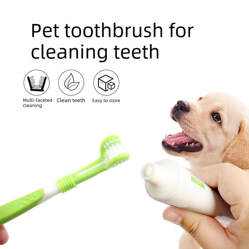 Escova De Dentes Para Animais De Estimação De Três Cabeças , Design De 3 Lados , Cão , Gato , Limpeza Oral , Cuidados De