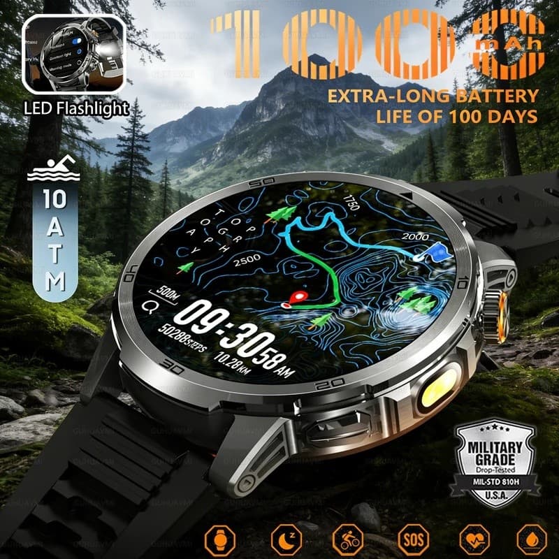2026 Novo Militar Ao Ar Livre 1.85 Polegadas Smartwatch Relógio Inteligente De Fitness Masculino 1000mAh Bateria À Prova