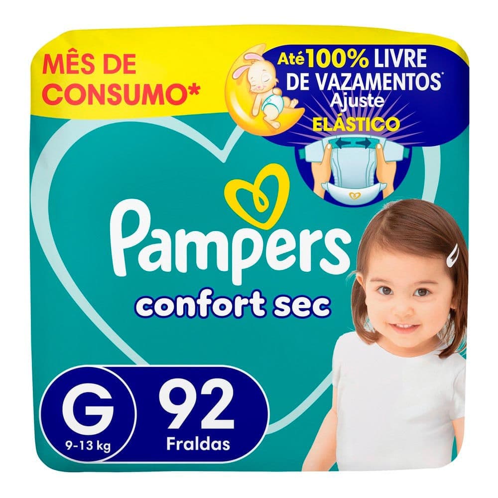 Fralda Pampers Pants Ajuste Total Tamanho G com 92 Unidades Descartáveis