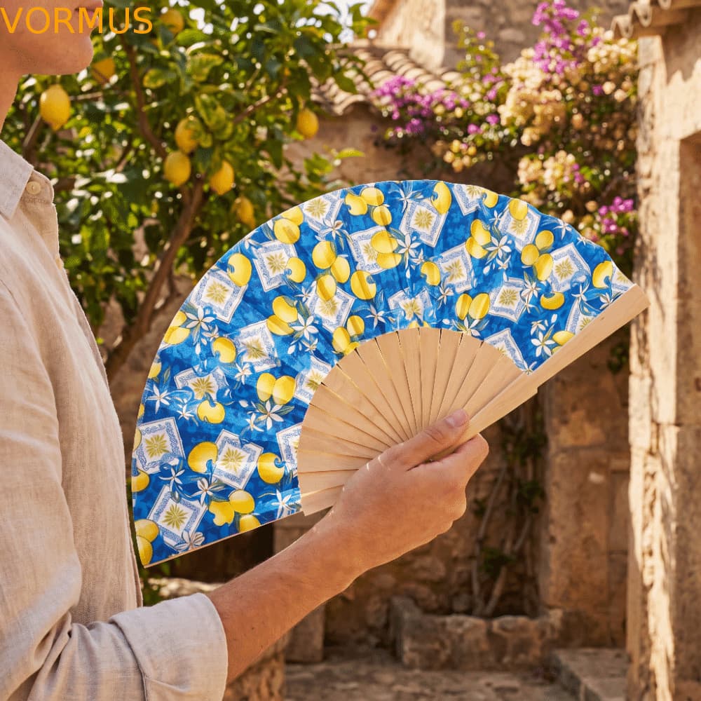Ventilador De Mão Dobrável , Criativo De Estilo Chinês Com Estampa De Limão Portátil Manivela