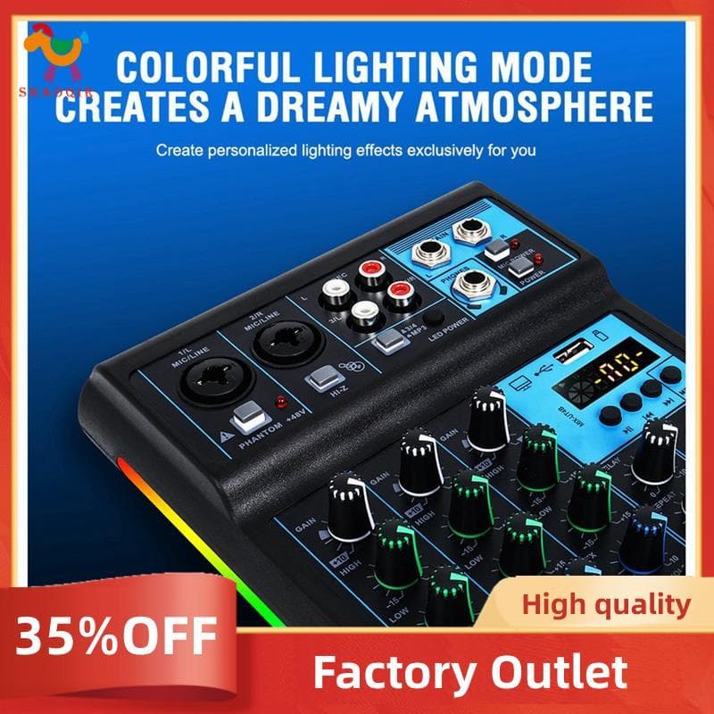 Console De Mixagem De Placa De Som RGB Áudio Profissional Mixer De 4 Canais Para Transmissão Ao Vivo Equipamento De DJ