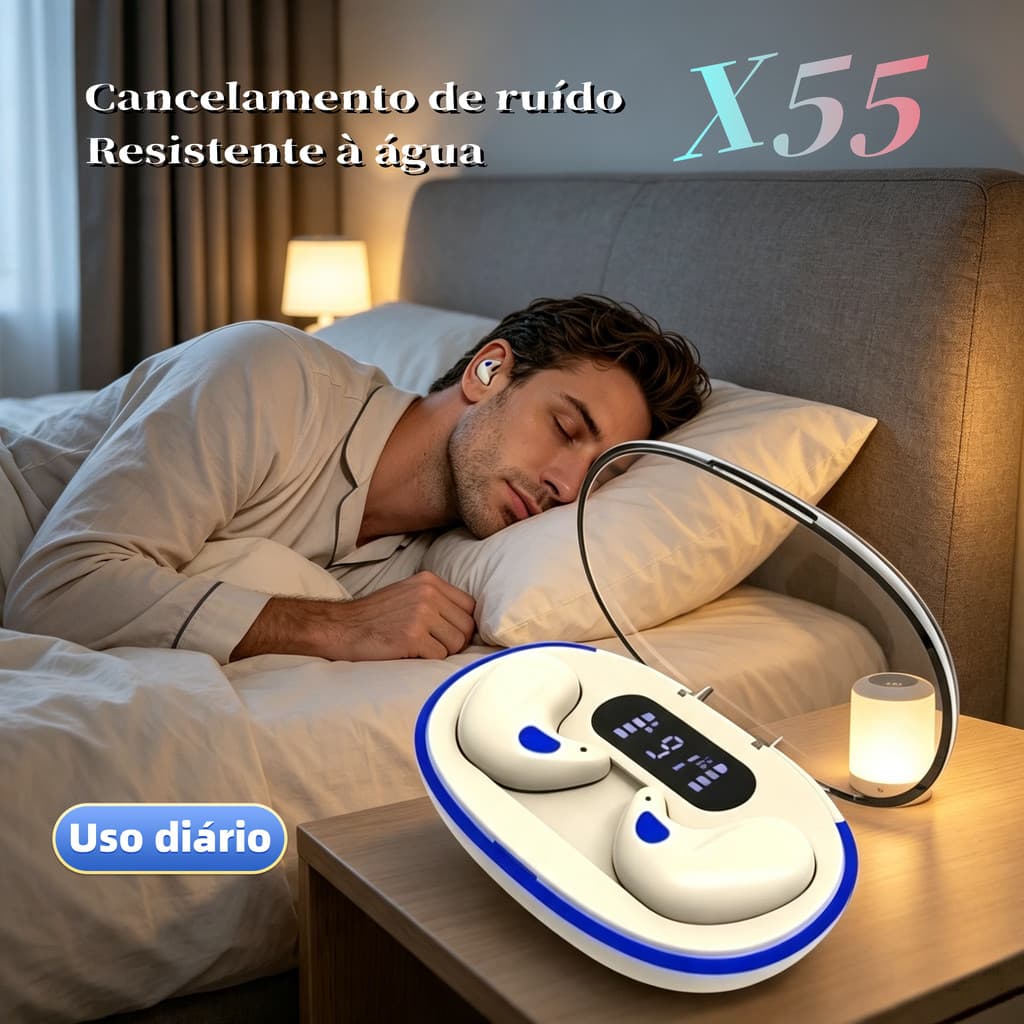 Fone Bluetooth X55 Mini Invisível para Dormir! Tamanho Ultra Pequeno Sem Sensação de Uso, Confortável para Dormir de Lad