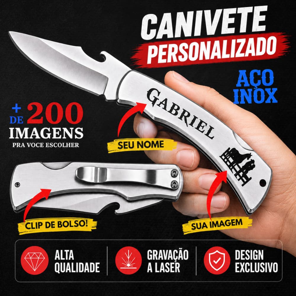Canivete Personalizado Agro Pecuária Gado Nelore Inox com Seu Nome a Laser Presente para Fazendeiro Envio Já