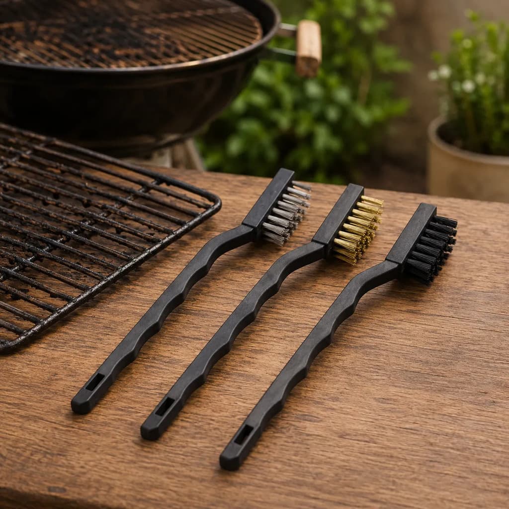 Kit 3 Escova Aço Latão Nylon C/ Cabo Limpa Lava Grelha Ferro