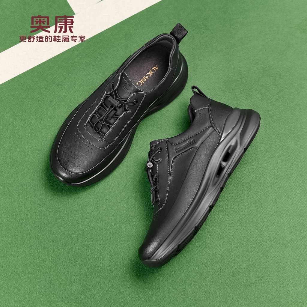 Okcom sapatos masculinos leves, confortáveis, sola macia, não cansado, tênis de corrida casuais masculinos de couro, tod