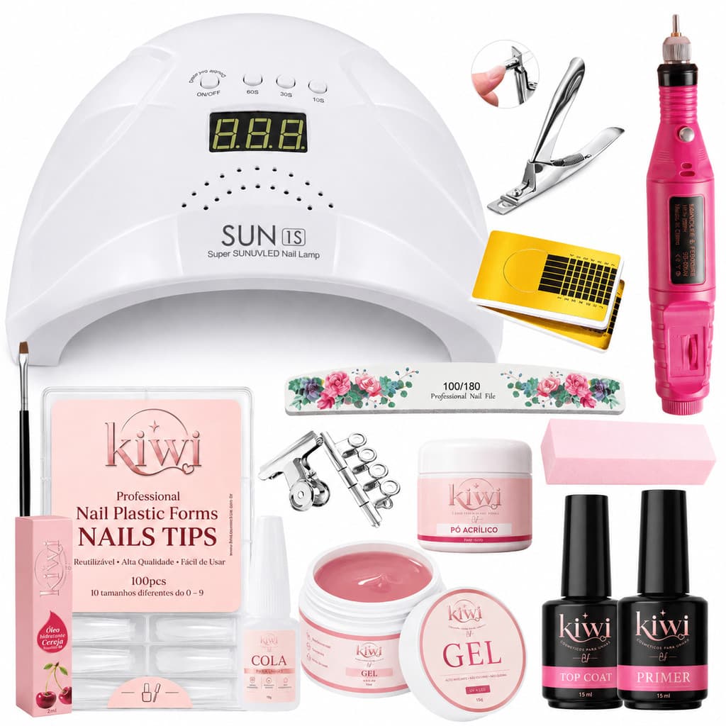 Kit Unhas Gel Completo Cabine 48W Lixadeira Profissional Tudo Para Unhas Em Gel Resultado Profissional Em Casa