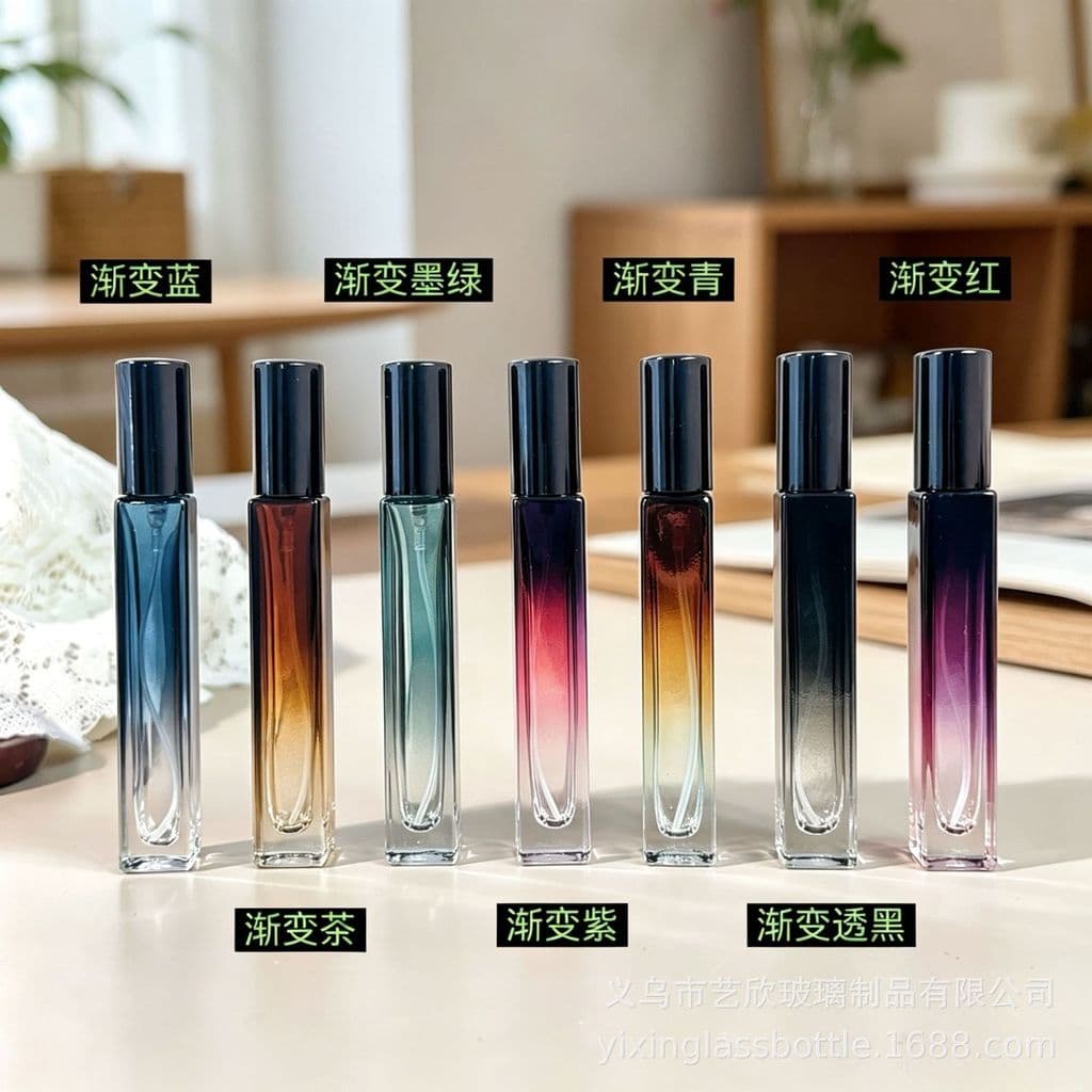Frasco de perfume de vidro gradiente de 10ml, frasco portátil com pulverizador, frasco vazio para amostras, mult