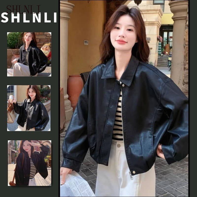 Lapela Curta Casual Casaco À Prova De Vento Feminino Legal Motociclista Moto Jaqueta Solta Outerwear Primavera Outono