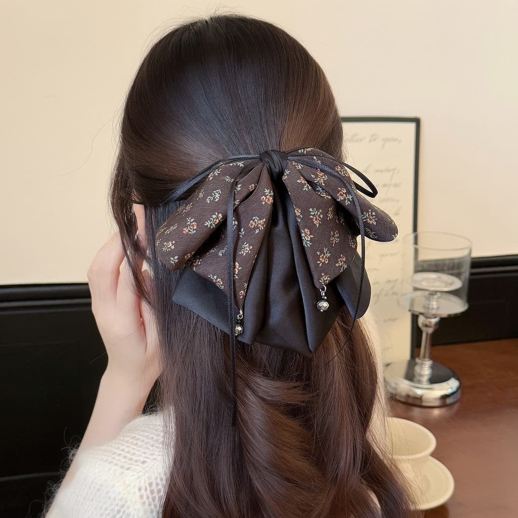 Presilha de Cabelo Vintage com Laço Floral para Penteados Meio Presos, Presilha de Cabelo Estilo Coreano Exquisita e Ver