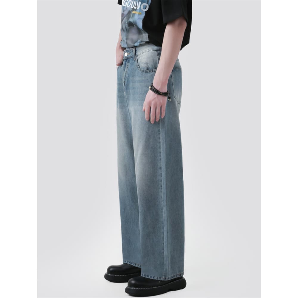2026 novo estilo vintage estilo americano em linha reta Retro cor Street Wear Jeans calças de perna larga cortina mascul