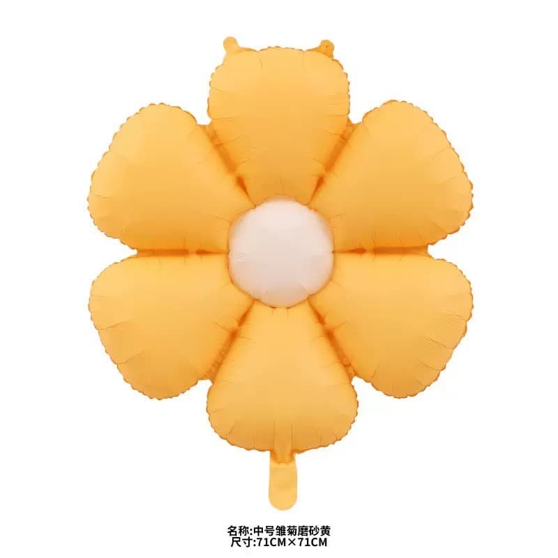 Balão de filme de alumínio em forma de flor amarela fosca Balão de arranjo de decoração de festa de aniversário