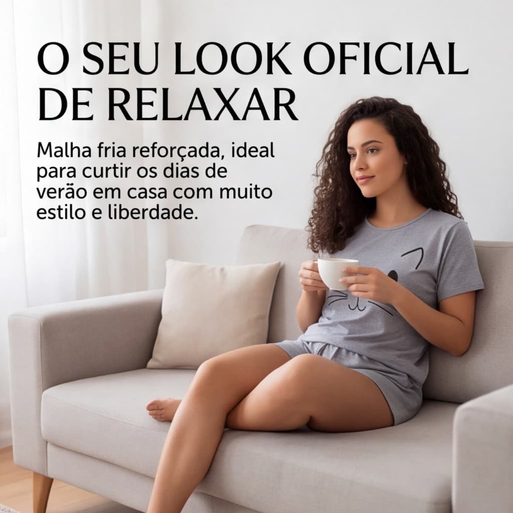 Pijama Feminino Malha Fria de Manguinha Short Doll Linha Premium Estampado (Fresco e Confortável)