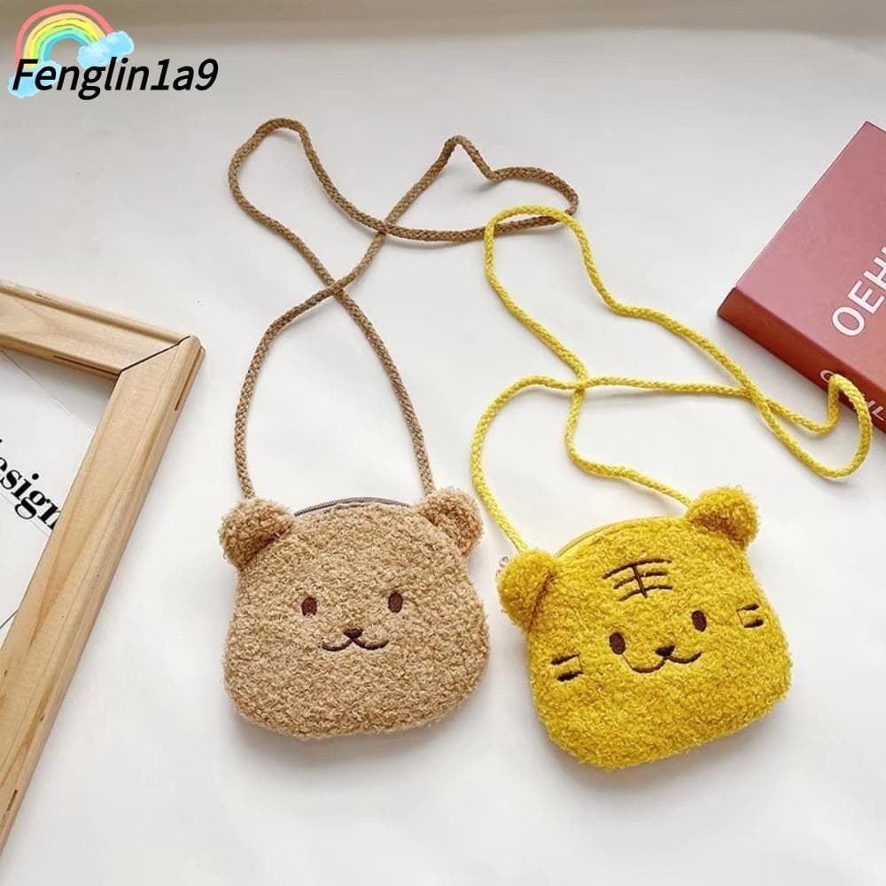 FENGLINA Bolsa Crossbody , Alça Ajustável De Ombro Leve De Pelúcia , Mensageiro Infantil Urso De Desenho Animado