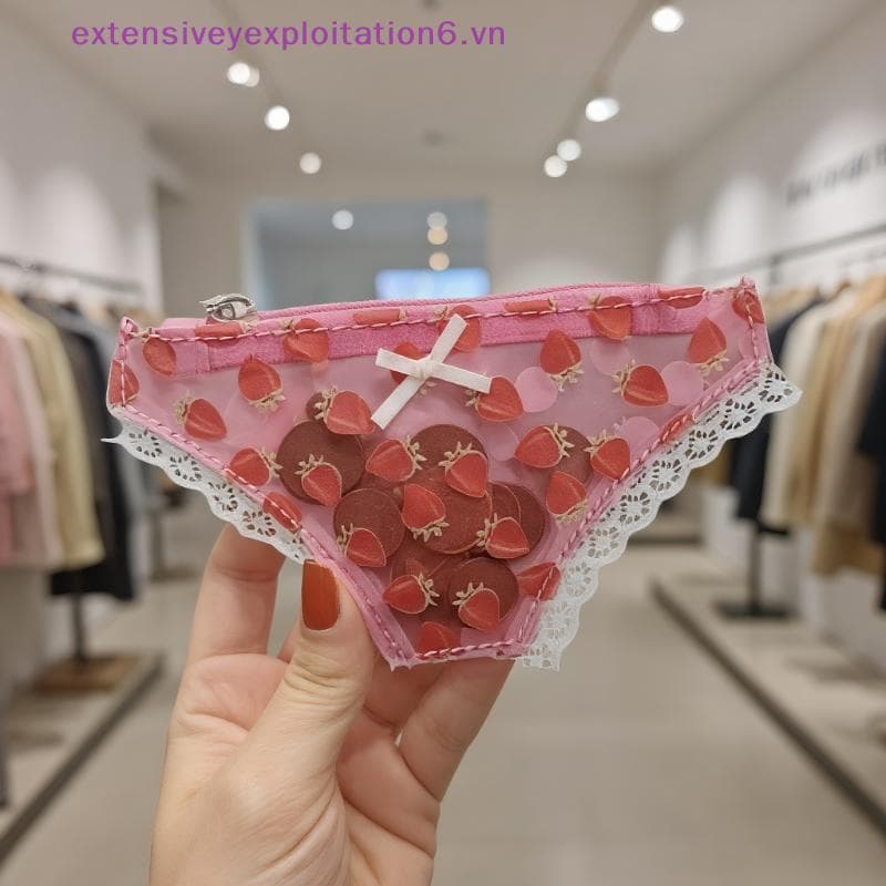 exten Bolsa De Moedas De Renda Fofa Em Formato De Calcinha De PVC Mini Armazenamento Com Zíper Maquiagem De Morango Ótim