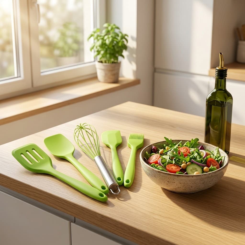 Conjunto Utensílios De Cozinha Silicone 5 Peças Espátula Raspadora Pincel Culinário Colorido Para Preparo Rápido
