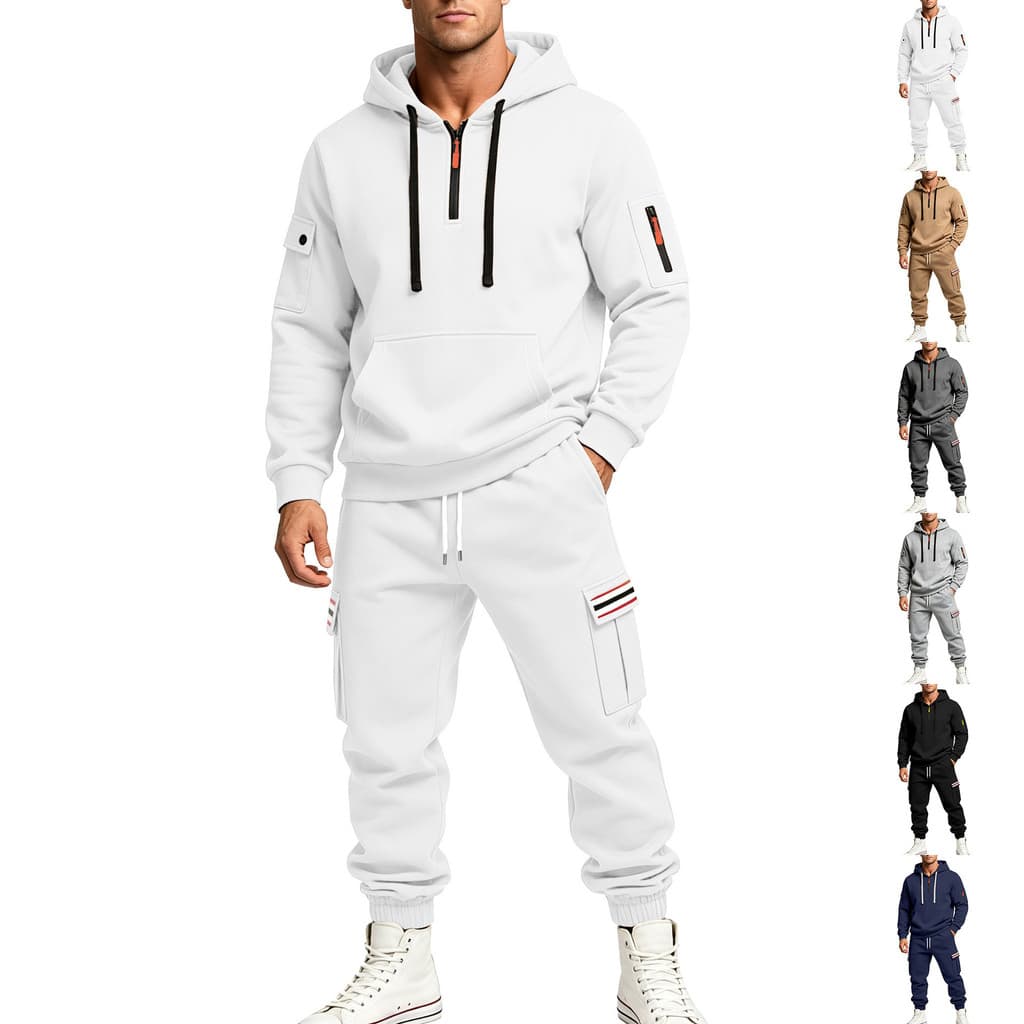 [Venda quente] Conjunto de calças casuais esportivas masculinas soltas e quentes com capuz, estoque pronto [envio rápido