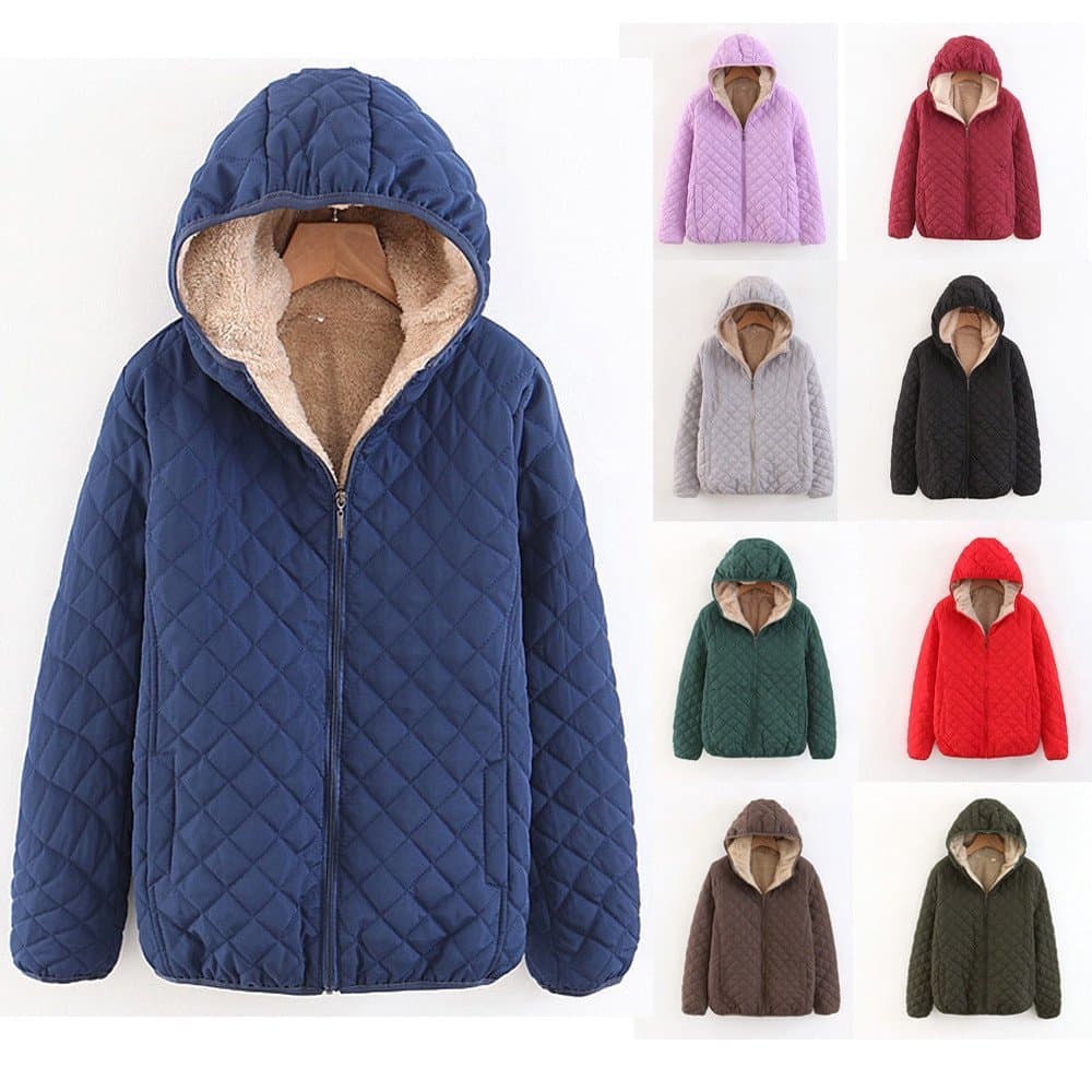 Casaco Forrado Feminino Outono Inverno Com Capuz Jaqueta De Lã Agasalhos Curto Zíper Quente M-XXXG .