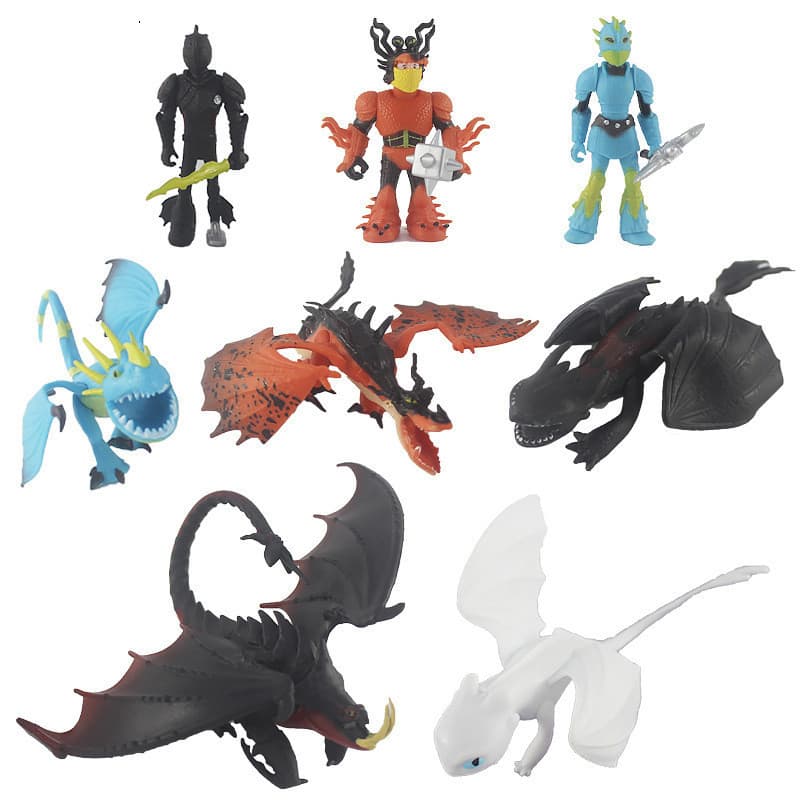 8Pcs/Set Como Treinar Seu Dragão Anime Luz/Noite Fúria Figuras De Ação Estátua De Brinquedo Modelo De PVC Coleção Dolls