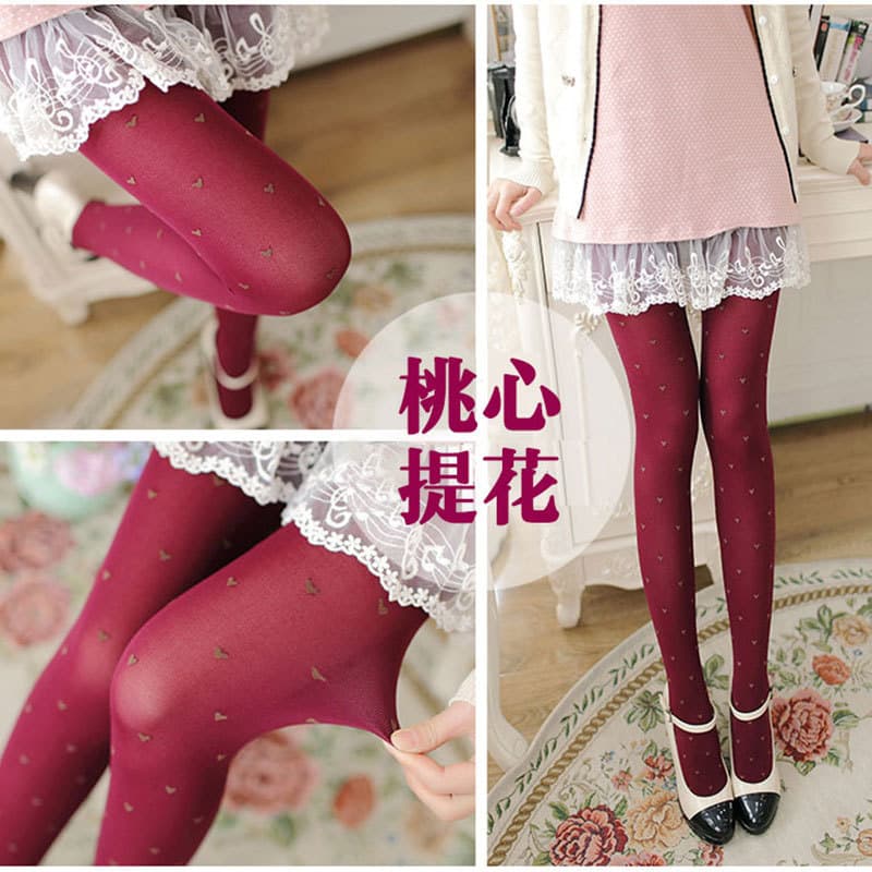 Primavera outono 80D veludo mais magro olhar em forma de coração Leggings bonito pêssego coração amor Jacquard meia-calç