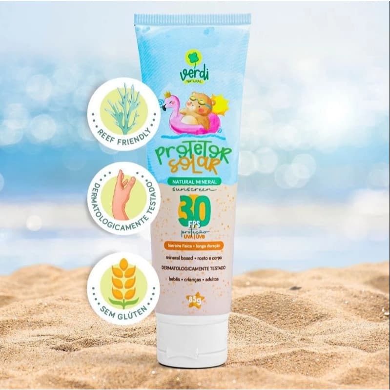 Protetor Solar Natural Físico Mineral Vegano Orgânico para Bebê e Criança da Verdi Natural