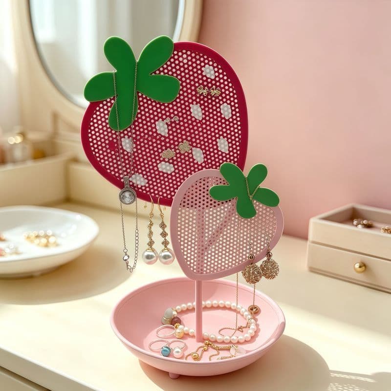 Morango rosa jóias suporte moda simples colar armazenamento expositor noite mercado tenda jóias suporte pingente