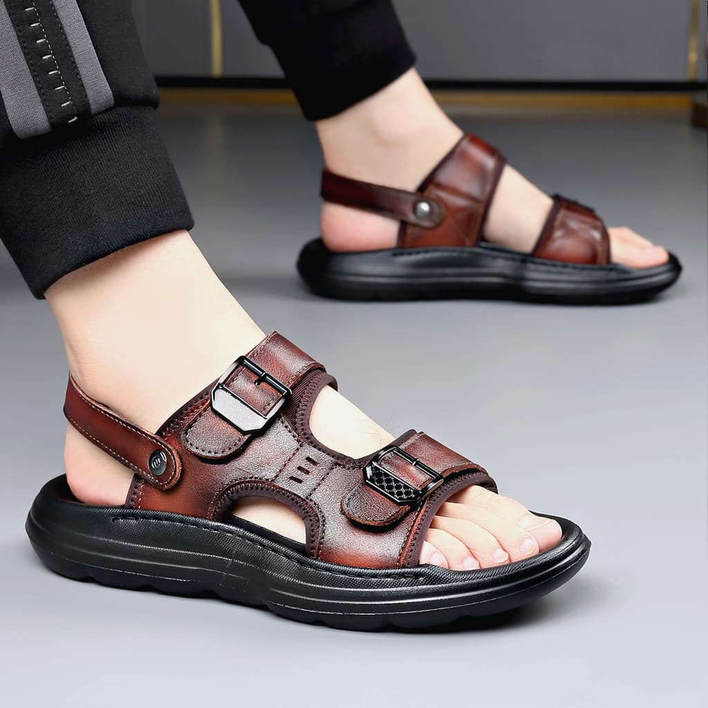 F primeira camada de couro sapatos de praia masculino verão Casual respirável sola macia leve exterior usar dupla utiliz