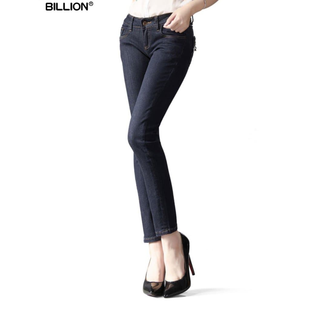 Billion Slim-fit Slimmer Look Jeans Feminino Stretch Cintura Média Calça Feminina Skinny Algodão Puro Azul Escuro