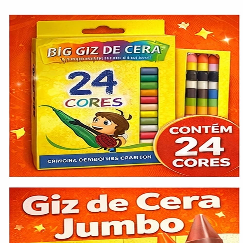 Giz de Cera Big Jumbo 24 Cores Acrilex Escolar Abelhinhas