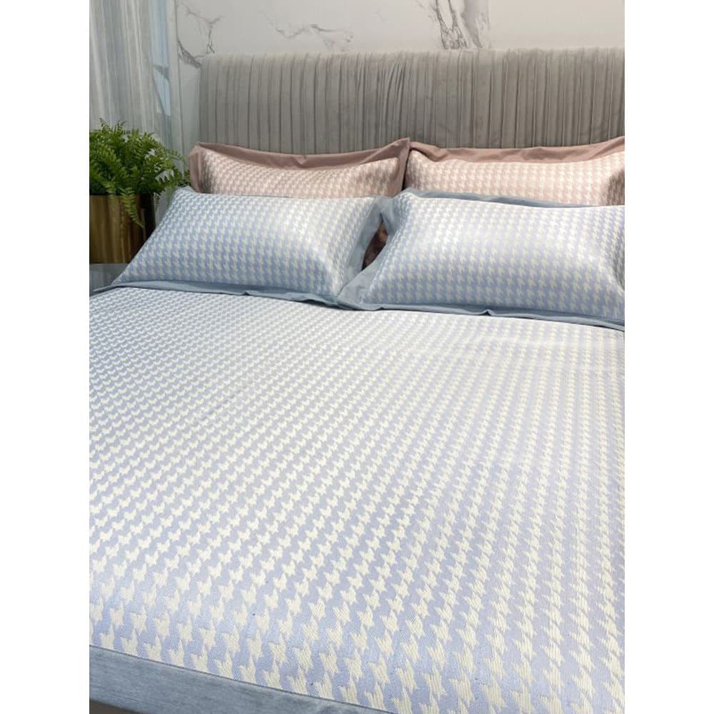2026 novo estilo verão Houndstooth cubo tapete de seda gelo conjunto de três peças esteira verão folha estilo esfrega do