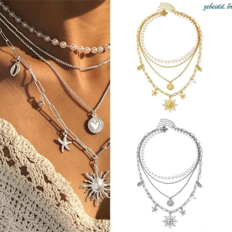 zebeidd Colar Feminino Sofisticado Pérolas Detalhes Girassol E Coração