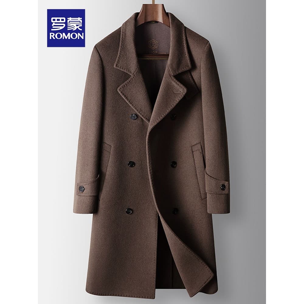 Lomon 2024 outono inverno novo estilo lã casaco de comprimento médio masculino High-End duplo Breasted dupla face jaquet