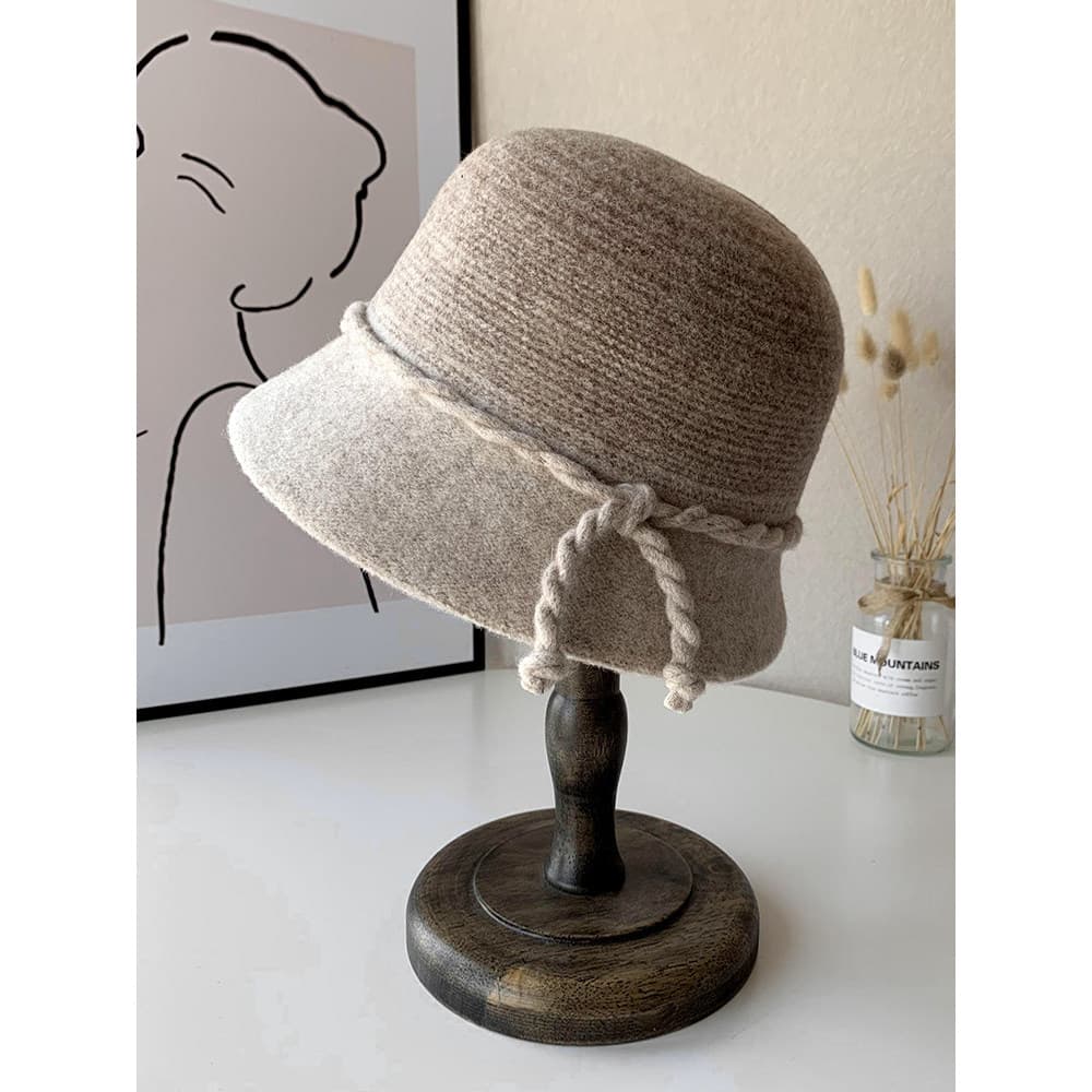 Chapéu feminino outono inverno versão coreana All-Match lã balde chapéu moda gradiente balde chapéu pequeno rosto de mal