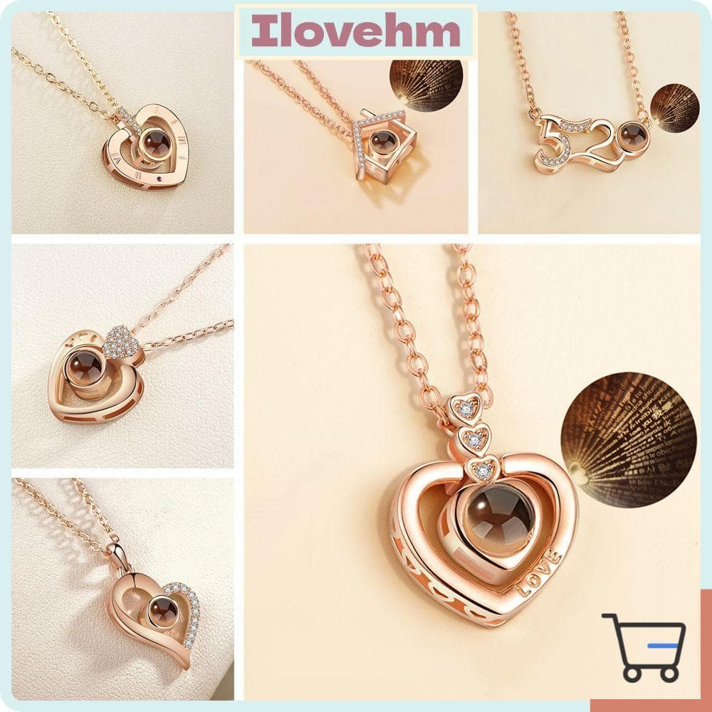 LUCKY-ILOVEHM Colar De Projeção Bijoux Jóias Pingente Presente De Dia Dos Namorados Cristal Boho Eu Te Amo