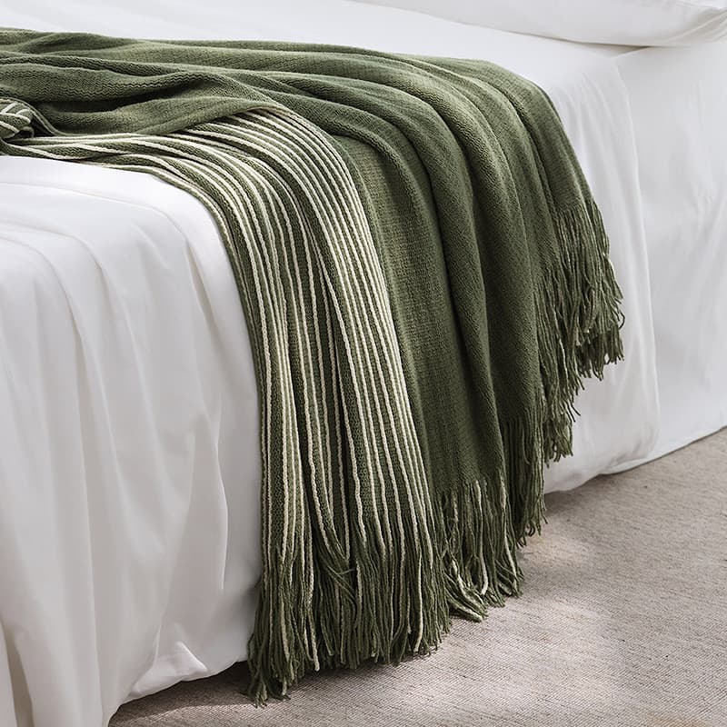 Cobertor de malha listrado estilo retrô americano com borla, toalha de extremidade de cama B e B, cobertor para cochilo,