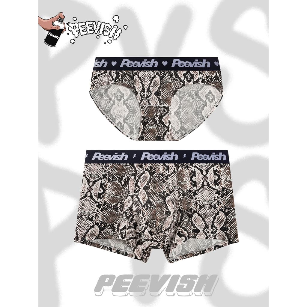 PEEVISH PEEVISH Python Padrão Casal Puro Algodão Boxer Cuecas Meninos Cuecas Mulheres Cuecas