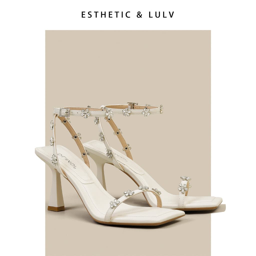 Francês bonito salto alto feminino verão 2024 novo estilo estilo fada Stiletto sandálias elegantes cinta plana sapatos r