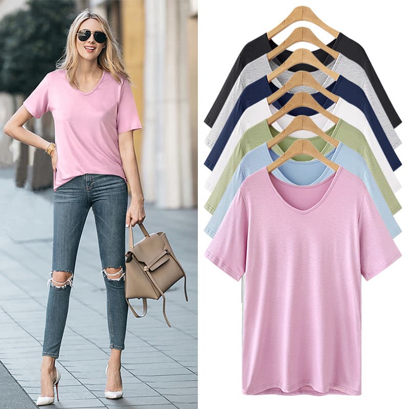Camiseta branca feminina de manga curta 100kg novo estilo versão coreana tamanho grande solto com decote em v cor sólida