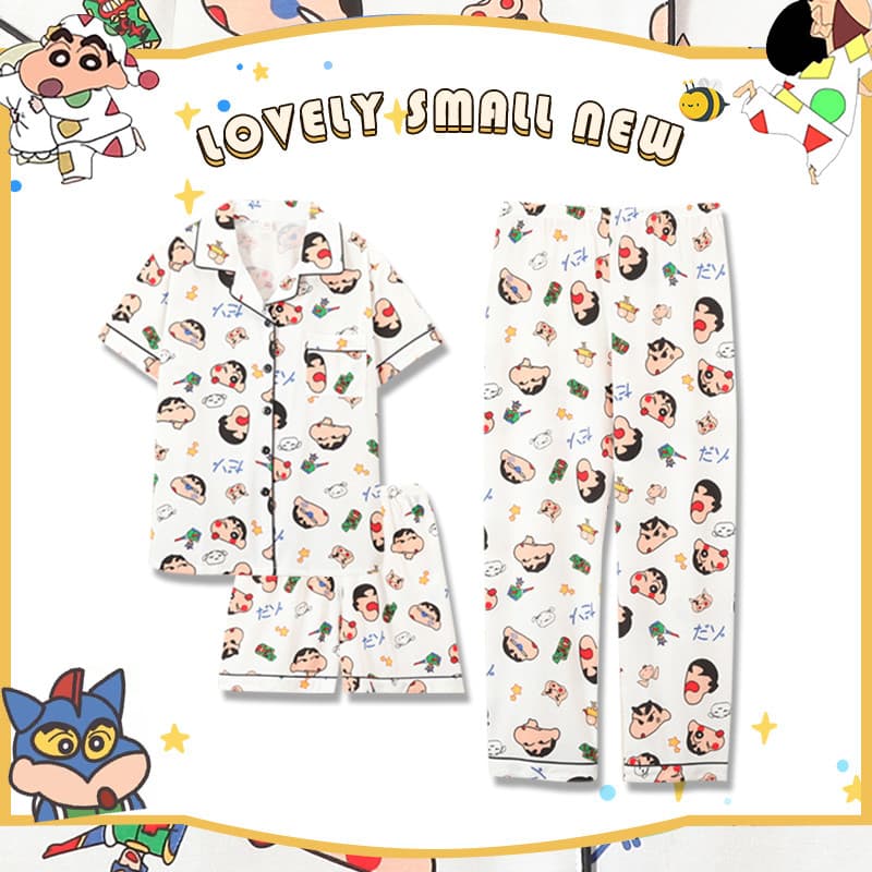 Crayon Shin-Chan mesmo estilo pijamas de três peças feminino verão Shorts de manga curta dos desenhos animados casal Lou