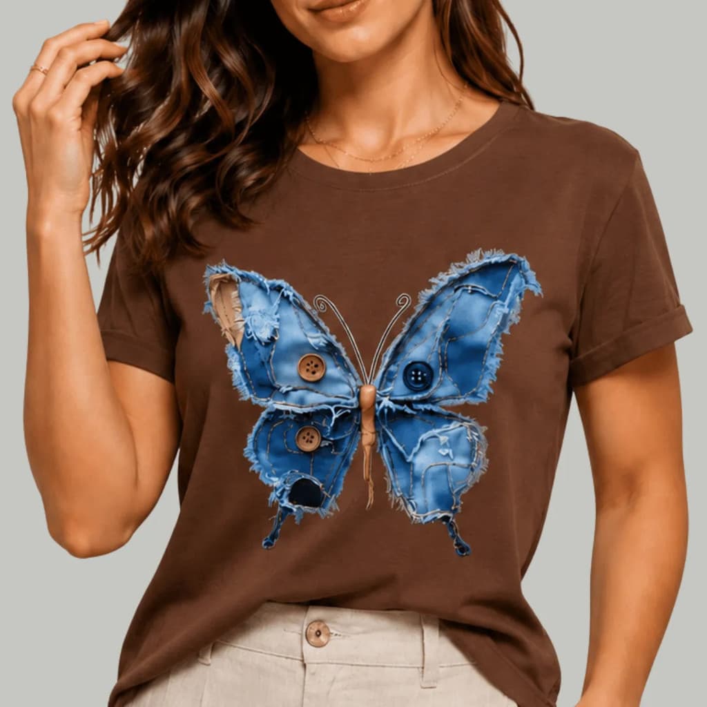 Camiseta Borboleta Jeas Estilosa Blusa Camisa Casual