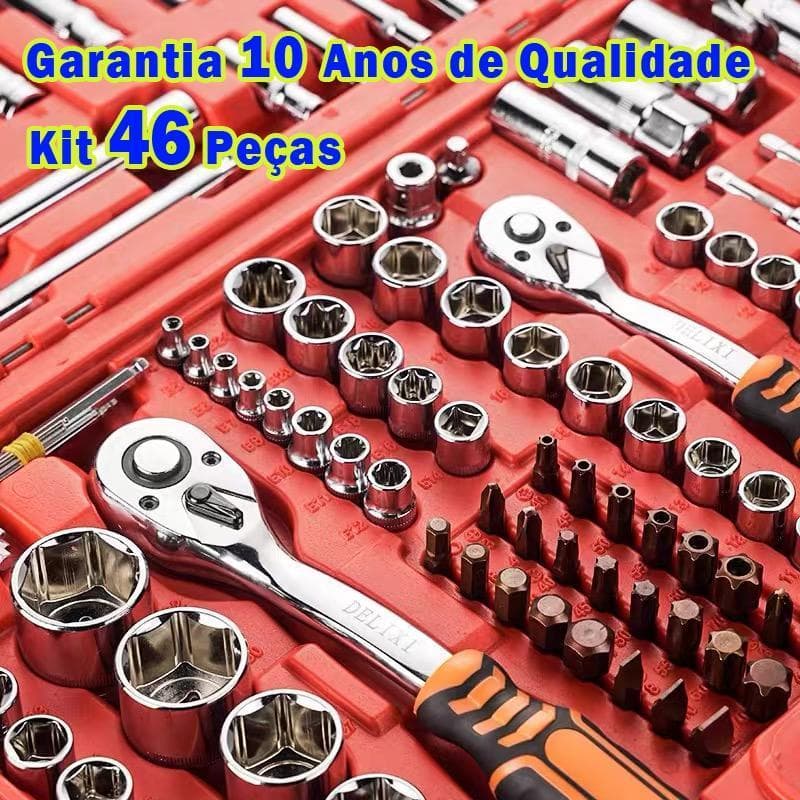 Kit 46 Peças Ferramentas Catraca Reversível Soquetes Allen Torx CR-V com Maleta