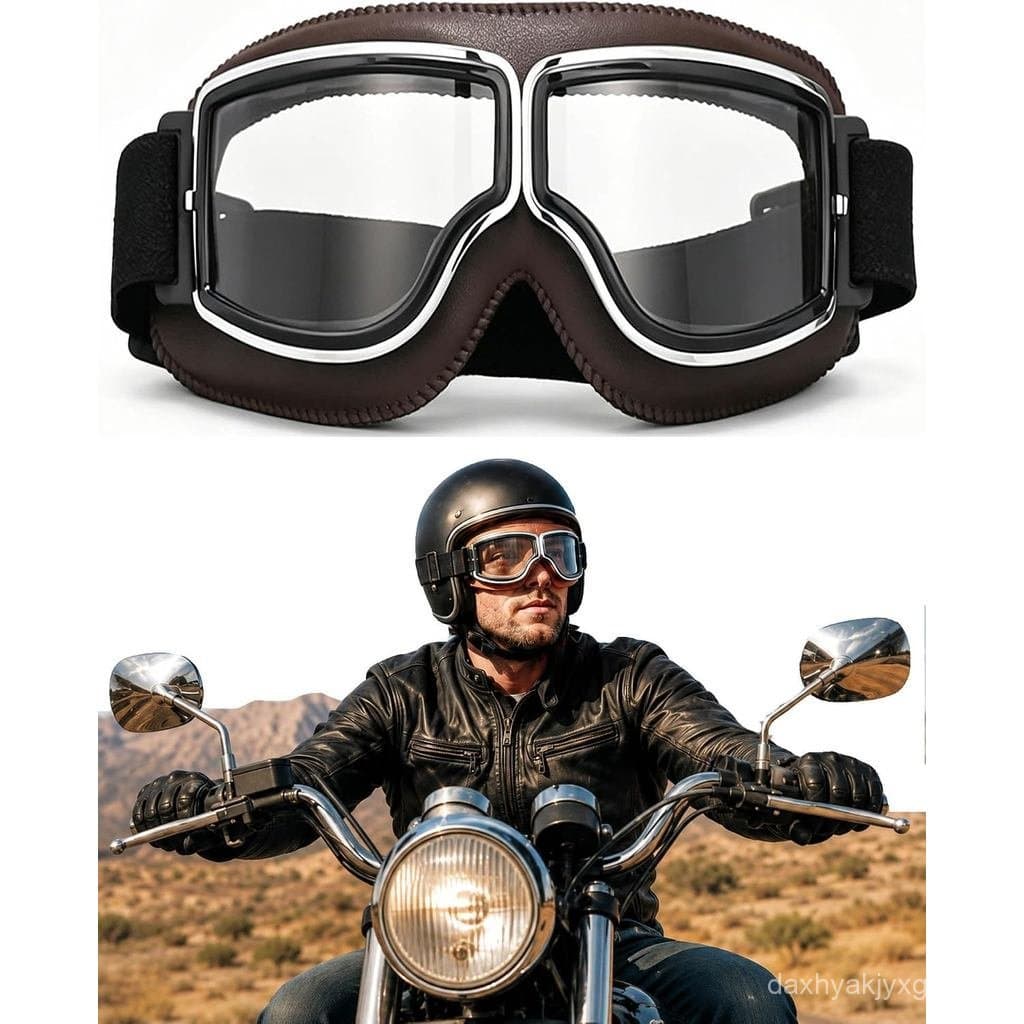 Óculos de Motocicleta Vintage OTG (Compatível com Óculos), Óculos de Capacete Vintage para Motocicleta – Antiembaçante e