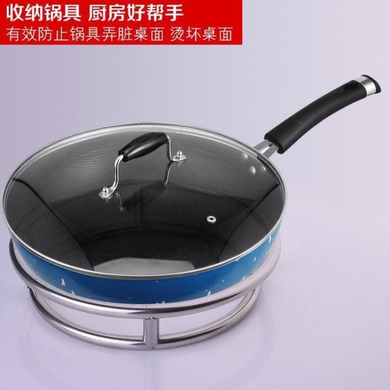 Engrossado de aço inoxidável redondo pote rack pote anel Wok rack pote cozinha Anti-escaldante isolamento térmico duplo-