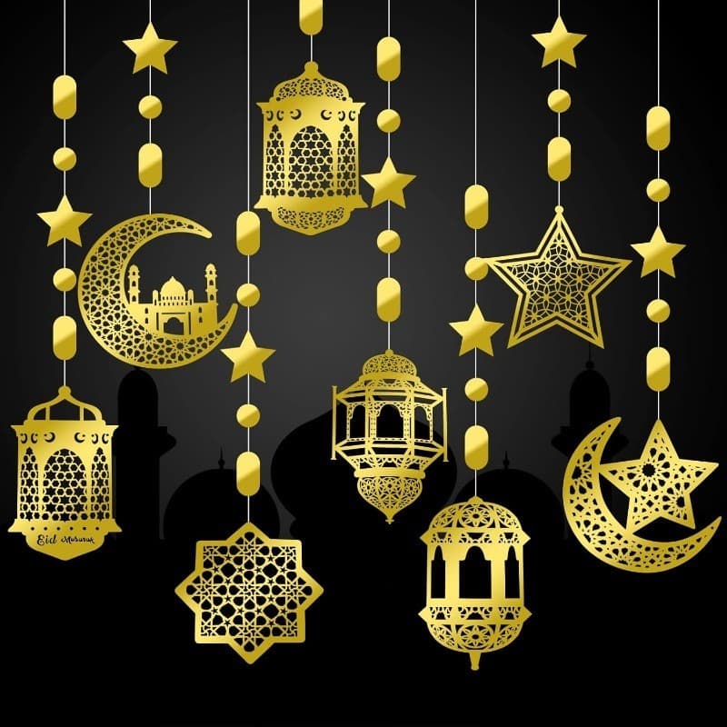 24 Peças Decoração Islâmica Eid Streamer Ramadan Mubarak Festa Pendurada Decorações De Parede